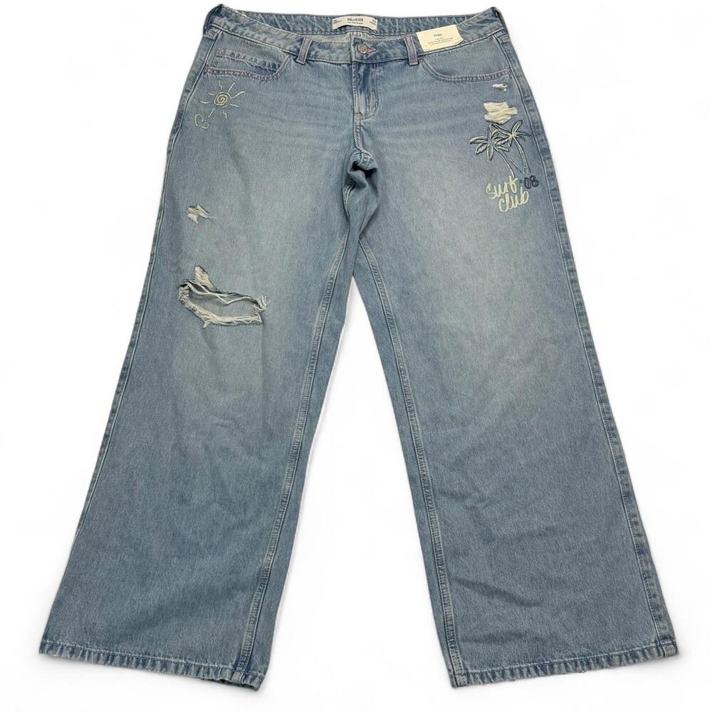 Hollister Co. low rise baggy jean with details rips size 14 Regular Waist 32 NWT